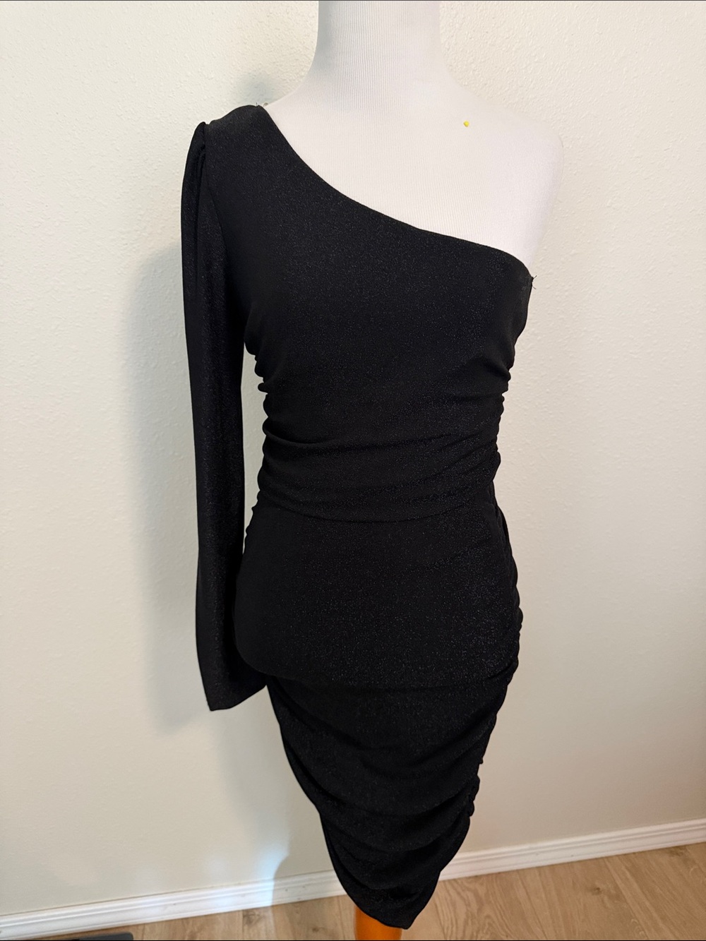 Windsor One-Shoulder Black Asymmetric Ruched Dress